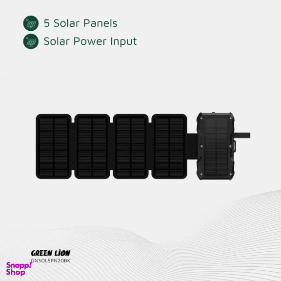 پاوربانک خورشیدی 5 پنل گرین لاین مدل PD20W GL-PX27 ظرفیت 20000 میلی‌ آمپر ساعت