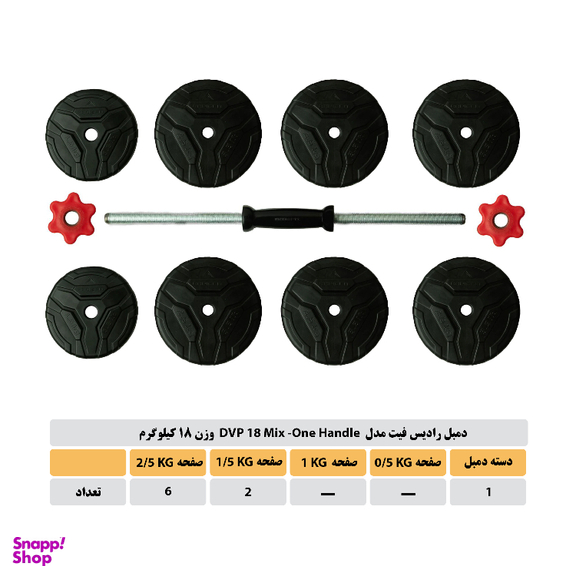 دمبل رادیس فیت مدل DVP 18MIX -ONE HANDLE وزن 18 کیلوگرم