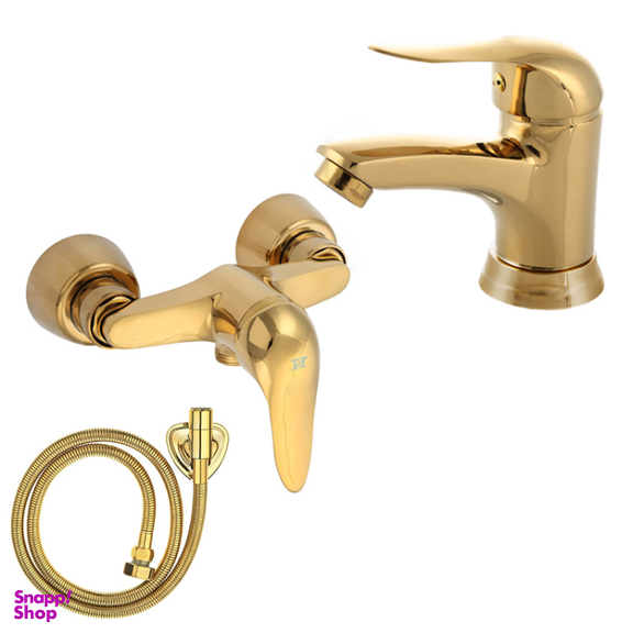 شیر اهرمی توالت و شیر اهرمی روشویی اندیکا مدل لاکچری به همراه شلنگ مجموعه 3 عددی