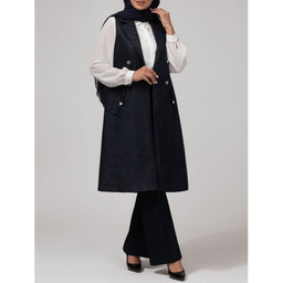 جلیقه رسمی زنانه برنس کد 70104 طرح دار رنگ سرمه ای