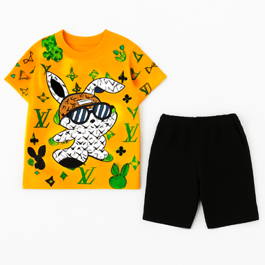 ست تیشرت و شلوارک بچگانه مدل ال وی کد 5434 رنگ زرد