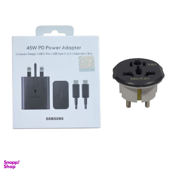 شارژر دیواری 45 وات سامسونگ مدل EP-T4510 به همراه کابل تبدیل USB-C و مبدل برق مارکن