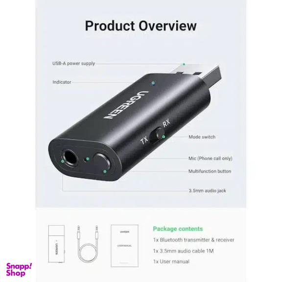 گیرنده و فرستنده بلوتوث صوتی یوگرین مدل CM523 کد 60300