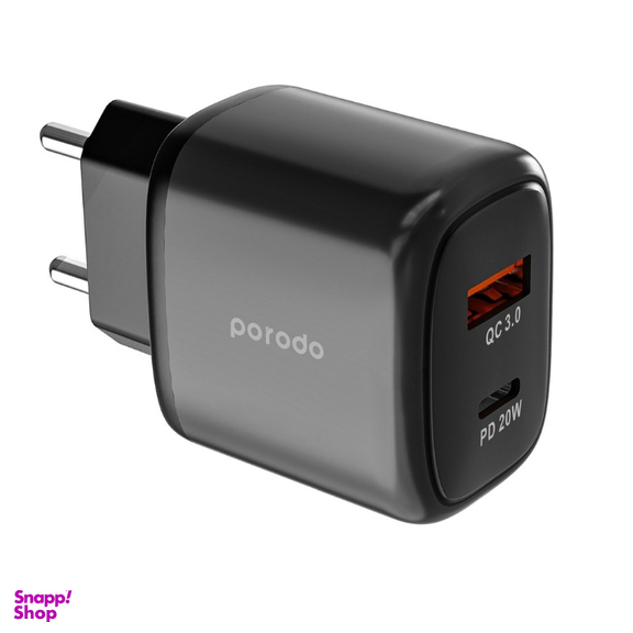 شارژر دیواری پرودو مدل Dual Output USB-C PD And USB-A QC