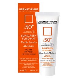 فلوئید ضد آفتاب بی رنگ درماتیپیک مناسب پوست چرب با SPF50 حجم 50 میلی‌ لیتر