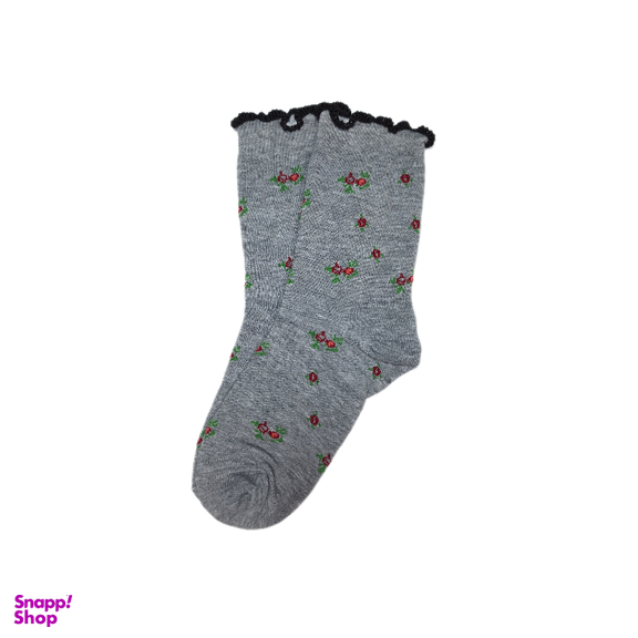 جوراب ساقدار زنانه طرح گلریز لب فرفری کد 201 رنگ خاکستری