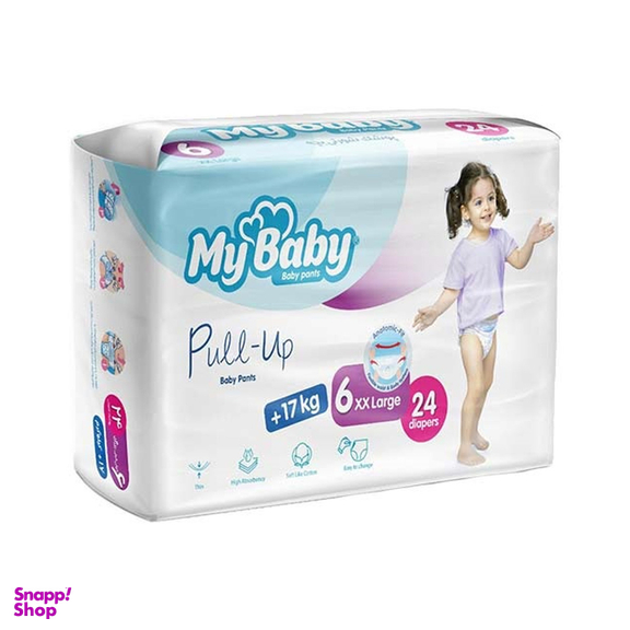 پوشک شورتی بچه مای بیبی خیلی خیلی بزرگ سایز 6 بسته 24 عددی