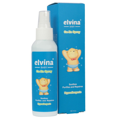 اسپری التیام بخش کودک الوینا مدل کیو زینک مناسب پوست های آسیب دیده حجم 120 میلی لیتر