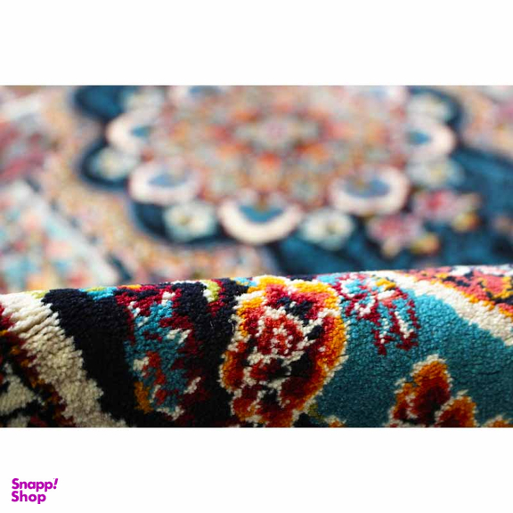 فرش ماشینی مدل بیضی طرح ناردون رنگ سرمه ای