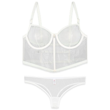 ست شورت و سوتین بلند توری فنردار میسا کد 8038 رنگ سفید