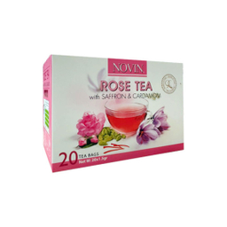 دمنوش گل محمدی زعفرانی نوین زعفران بسته 20 عددی