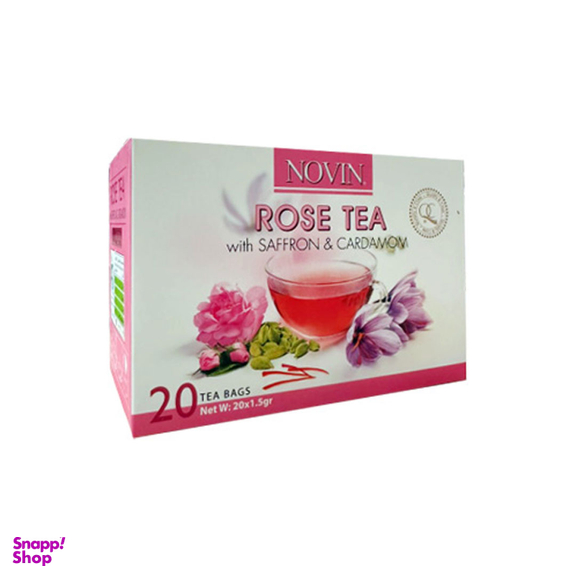 دمنوش گل محمدی زعفرانی نوین زعفران بسته 20 عددی