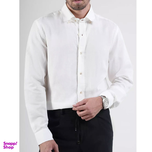 پیراهن لینن مردانه آستین بلند ست من کد PN369 رنگ سفید
