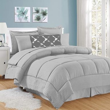 سرویس روتختی دو نفره 7 تکه نوپه هوم طرح راه راه هتلی کد 090 به همراه روبالشی طرحدار مینیمال