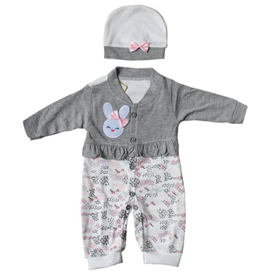 ست سه تکه نوزاد مدل کارتونی کد 2025 رنگ طوسی