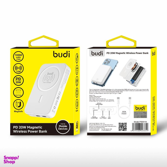 پاوربانک بودی مدل Budi PB081W ظرفیت 10000 میلی‌ آمپر‌ ساعت