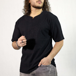 تیشرت بیسکویتی یقه کوبایی مردانه کد 183 رنگ مشکی