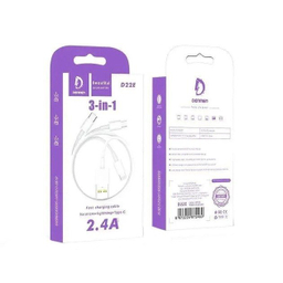 کابل دیتا USB به Lightning/Type-C/MicroUSB دنمن مدل D22E طول 1 متر