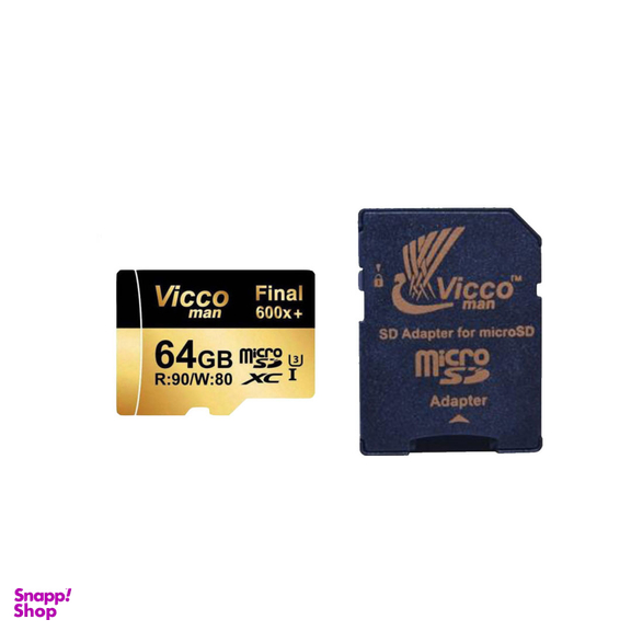 کارت حافظه microSDXC ویکومن مدل 600x plus کلاس 10 استاندارد UHS-I U3 سرعت 90MBs ظرفیت 64 گیگابایت + آداپتور SD