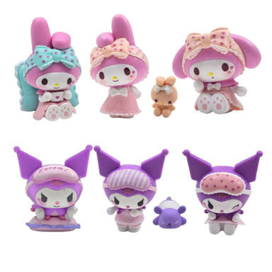 فیگور ناب سل مدل کرومی و ملودی کیوت Melody & Kuromi 2IN1 ارتفاع 7 سانتی متر مجموعه 8 عددی