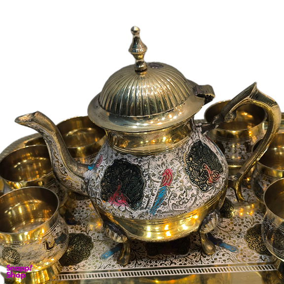 ست قهوه خوری برنجی 6 نفره مدل قلم مینا کاری کد 2053