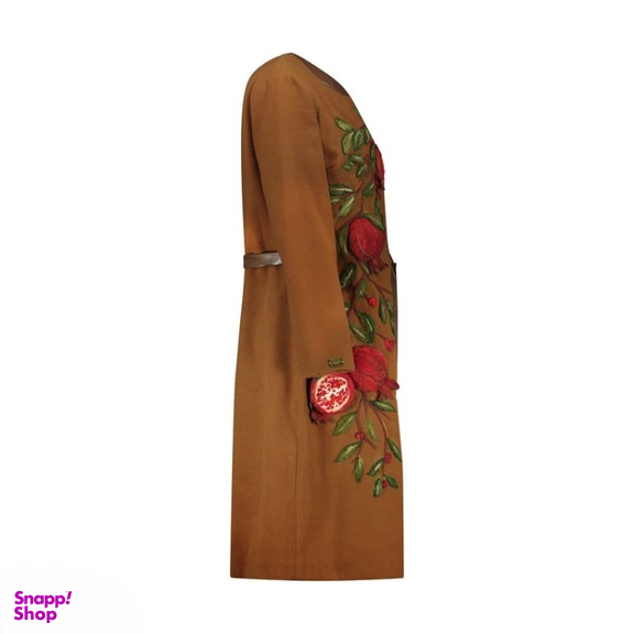 پالتو زنانه گره استایل مدل ناردونه مزین به هنر کچه رنگ شتری