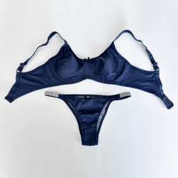 ست شورت و سوتین زنانه نوشه پوش مدل فنردار توری کد 90102 رنگ سرمه ای