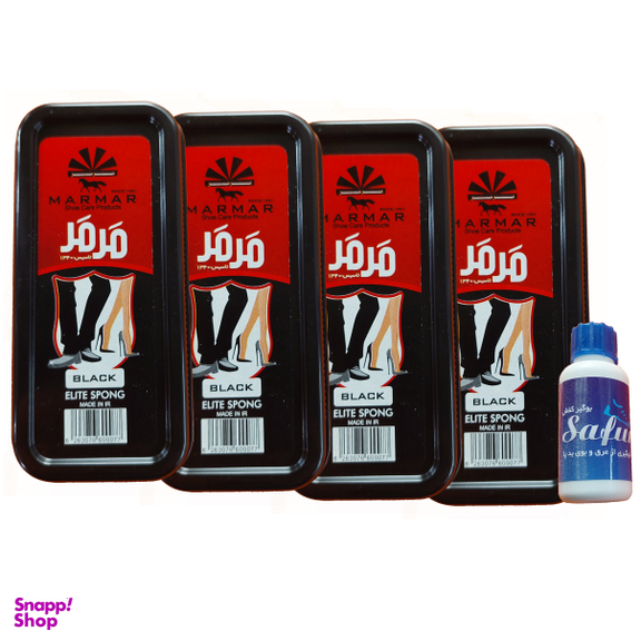 واکس براق کننده کفش مرمر مدل مگا بسته 4 عددی به همراه 1 پودر بوگیر کفش