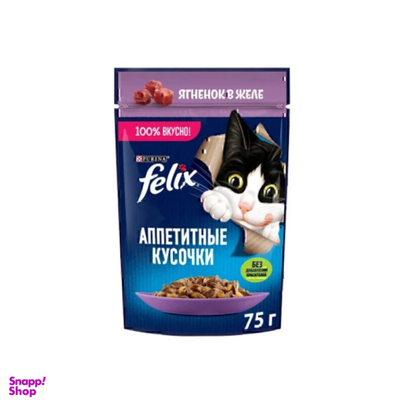 پوچ گربه فلیکس طعم گوشت بره در ژله وزن 75 گرم