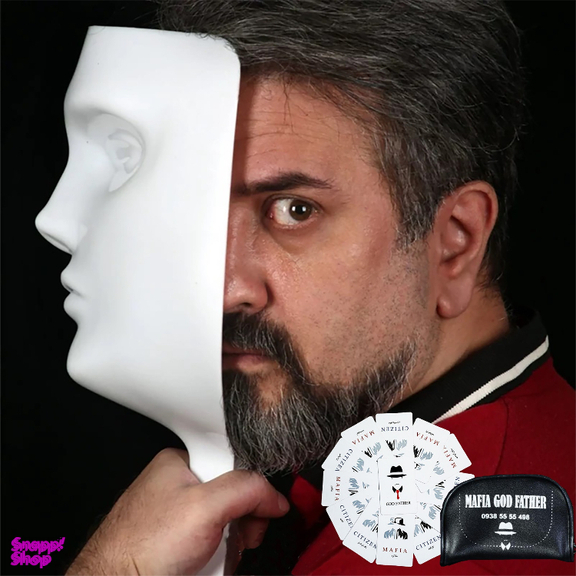 ماسک ایفای نقش مافیا مدل اشرافی بسته 12 عددی رنگ مشکی به همراه 30 کارت بازی