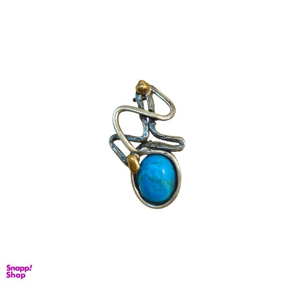 گل سینه نقره 925 عیار زنانه طرح بیضی آبی کد 45013 GLSN