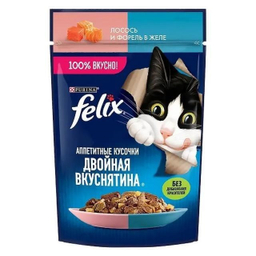 پوچ گربه فلیکس مدل ماهی سالمون و قزل آلا در ژله وزن 75 گرم