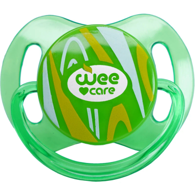 پستانک ارتودنسی وی کر مدل بادامی شفاف دسته دار Comfort سایز +3ماه کد Wee Care-P145