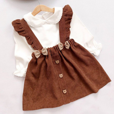 سارافون بلوز دخترانه مخمل کبریتی رنگ قهوه ای