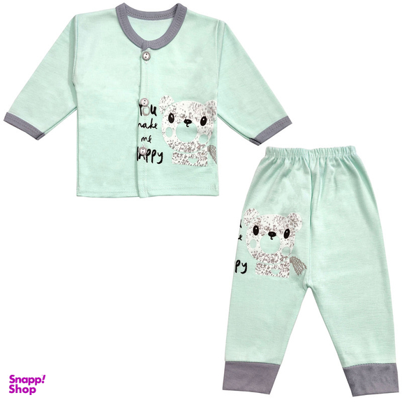 ست شومیز و شلوار نوزادی مدل خرس برفی کد 3700 رنگ سبز