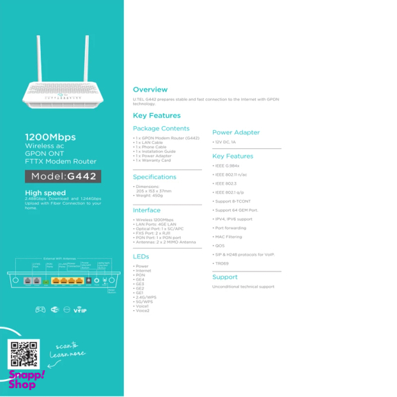 مودم روتر فیبر نوری Gpon-ONT یوتل مدل G442
