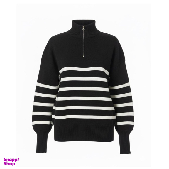 پولیور بافت زنانه طرح راه راه مدل ایلیا رنگ مشکی