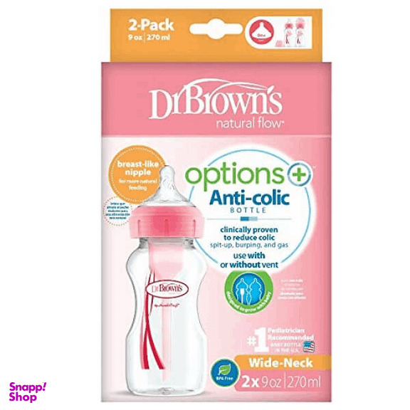 شیشه شیر دکتر براونز مدل پهن آپشن پلاس گنجایش 270 میلی لیتر بسته 2 عددی