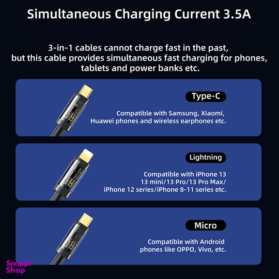کابل تبدیل USB به لایتنینگ/USB-C/microUSB جوی روم مدل S-1T3015A5 طول 1/2 متر
