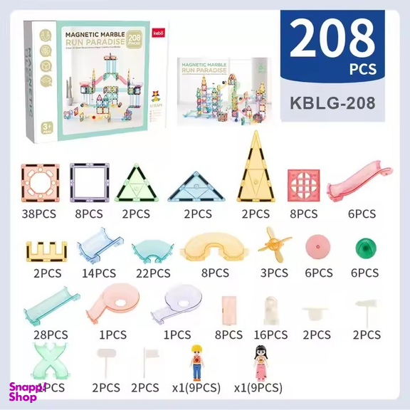 مگنت تایل 208 قطعه کبو مدل لوله ای طرح ماربل