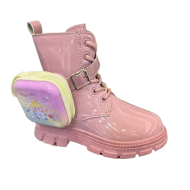 بوت دخترانه مدل ورنی کیف دار طرح براق رنگ صورتی