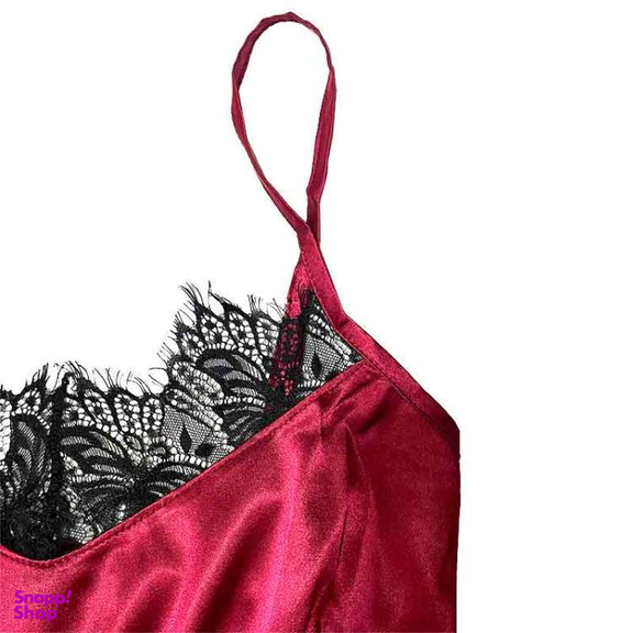 لباس خواب ساتن زنانه لوکا کد 105 رنگ زرشکی