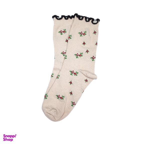 جوراب ساقدار زنانه طرح گلریز لب فرفری کد 201/3 رنگ کرم