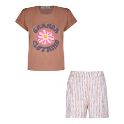 ست تیشرت و شورتک زنانه لوینت مدل strip کد 6397 رنگ کرم