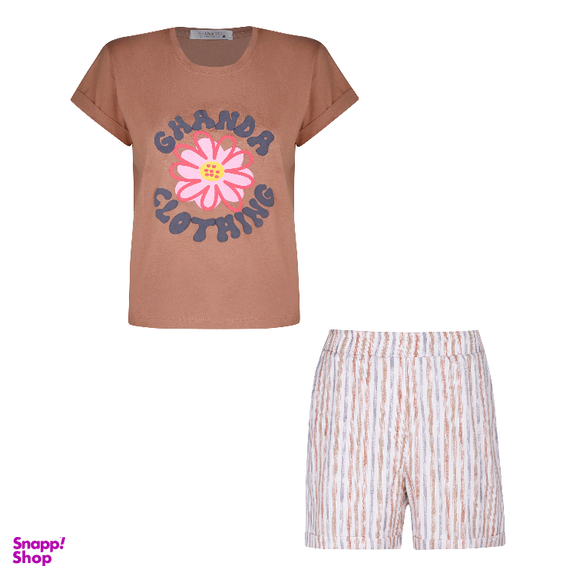 ست تیشرت و شورتک زنانه لوینت مدل strip کد 6397 رنگ کرم