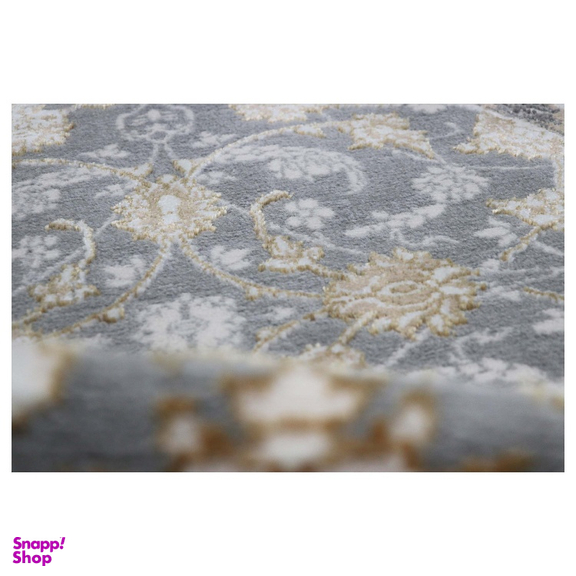 فرش گرد طرح زنبق رنگ زمینه طوسی