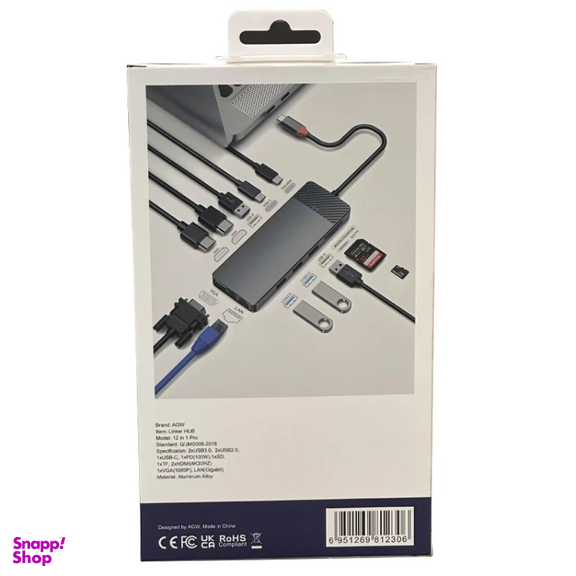 USB هاب 12 پورت Type-C ای جی دبلیو مدل Linker