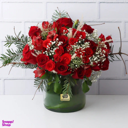 گلدان گل طبیعی گل بازار مدل رز قرمز رادش