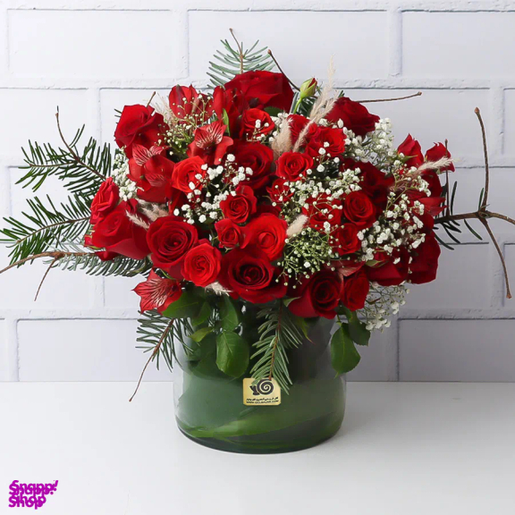 گلدان گل طبیعی گل بازار مدل رز قرمز رادش