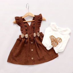 سارافون بلوز دخترانه مخمل کبریتی رنگ قهوه ای